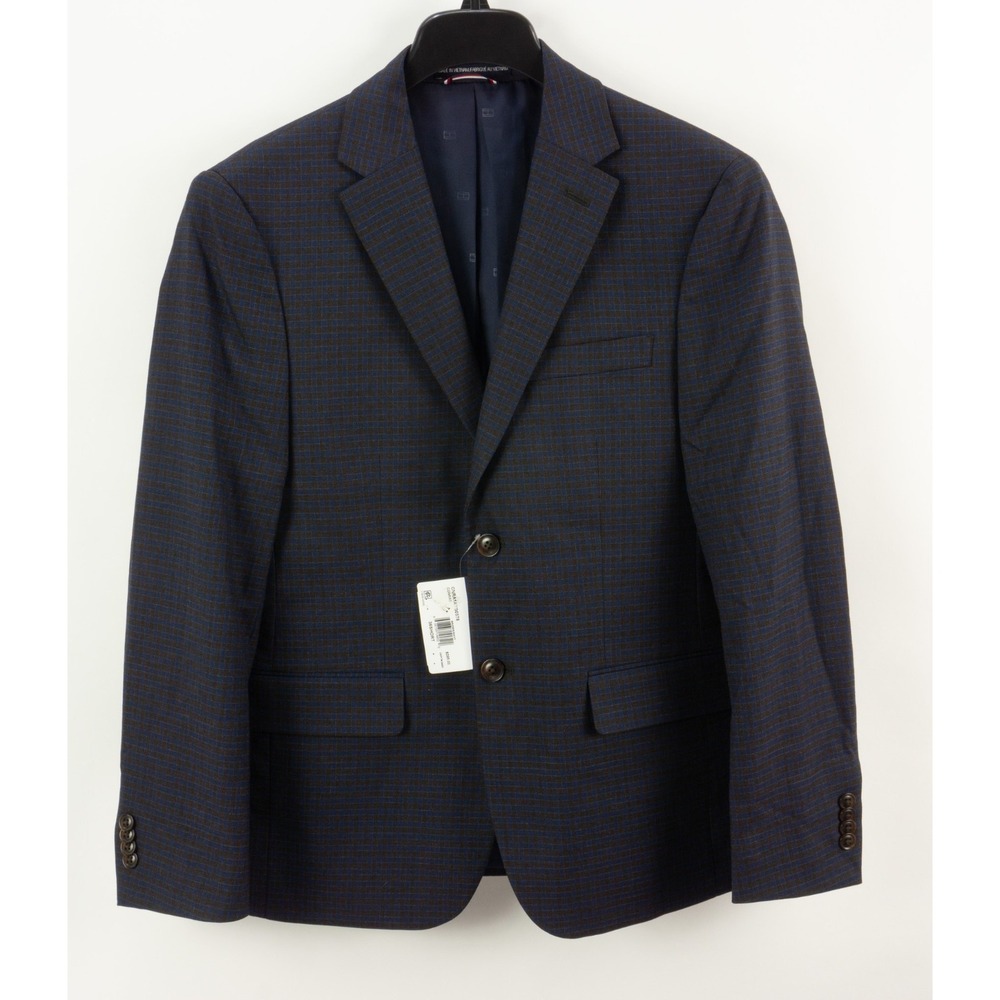 Tommy Hilfiger Performance Sport Coat Blue Brown Check Mens 36S CNRA1ATG0378